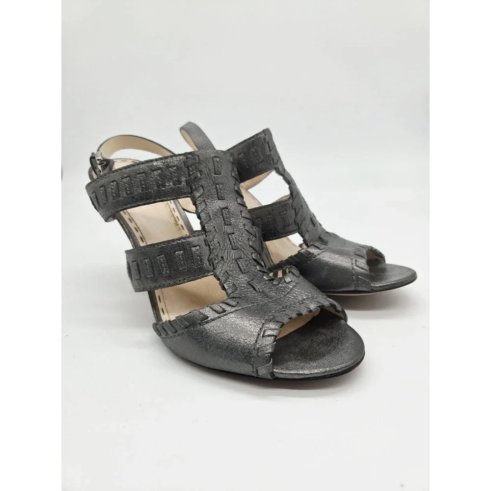 Womens Coach Gray Leather‎ Ankle Strap Sandal Heel Pump Size 9 Metallic